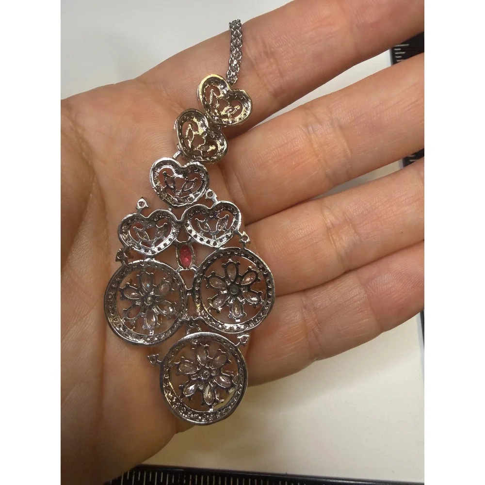 Silver Tone Maang Tikka Headpiece Cubic Zirconia Red Stone Indian Bridal Jewelry